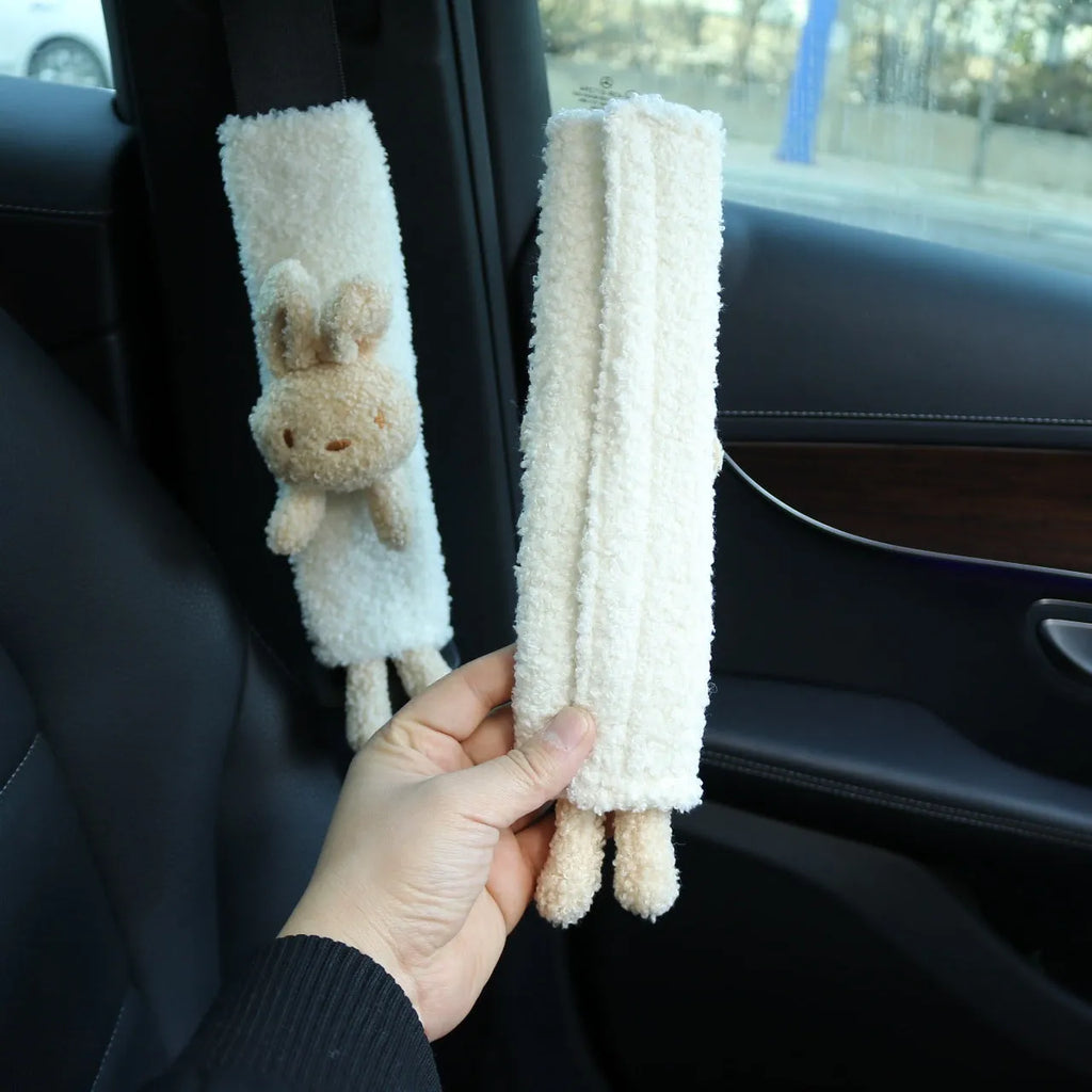 Cartoon lamb wool car seatbelt shoulder protector in rabbit and bear designs