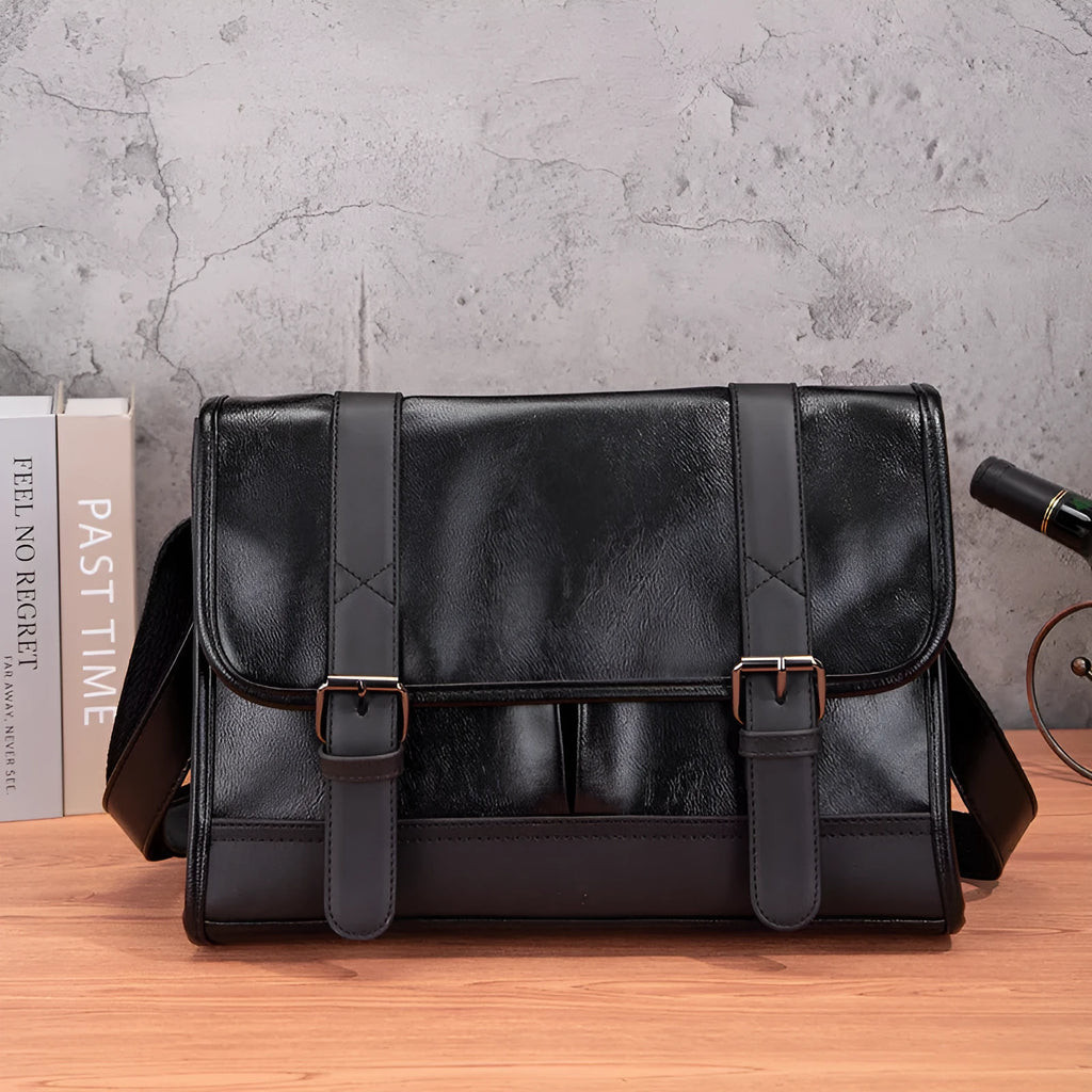 Black Korean style men's backpack with pu material and anti-theft function