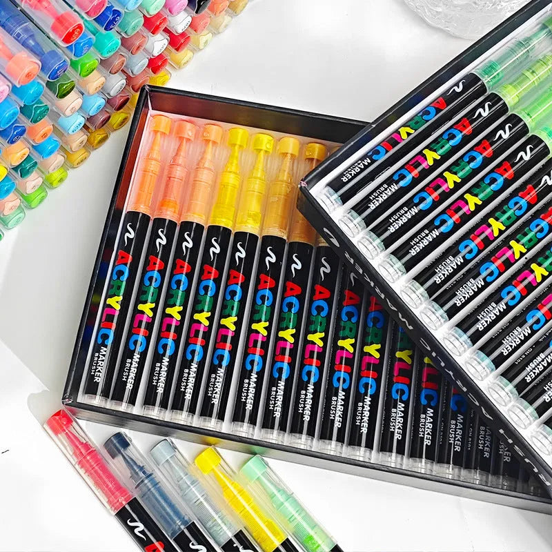 Straight acrylic marker pens with soft tips for art painting and graffiti in multiple colour sets