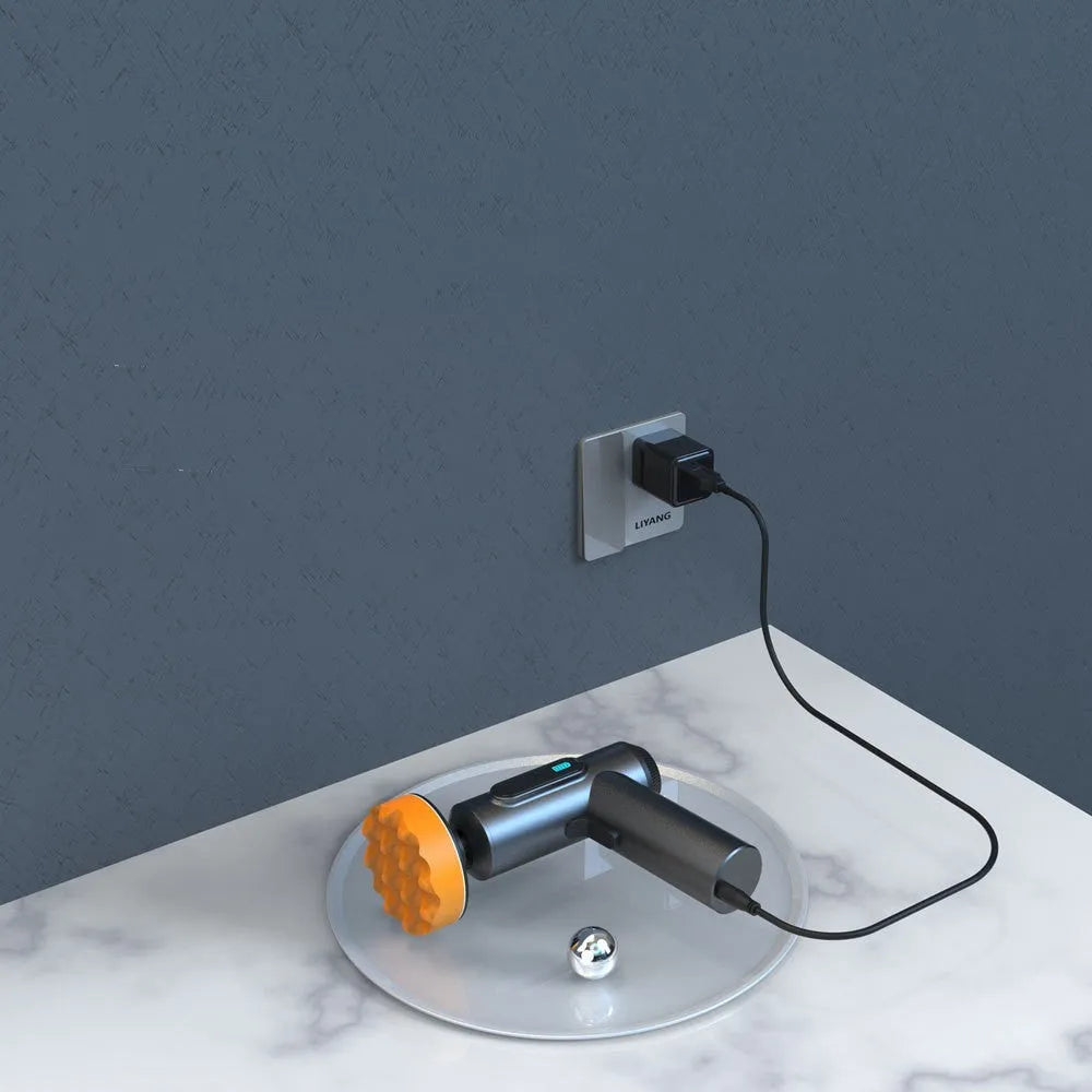 Wireless lithium battery waxing and polishing machine with orange ABS housing and a white polishing disc.