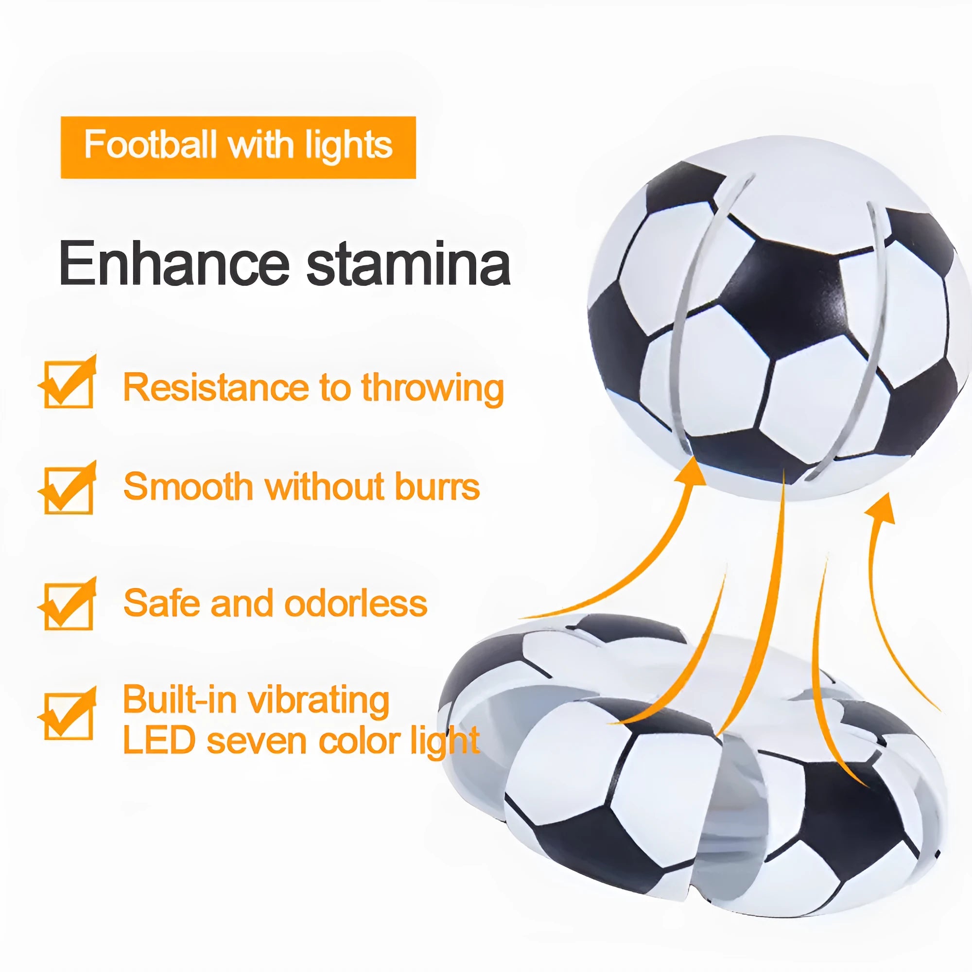 Interactive dog toy showing bouncy ball and flying disc conversion with 9cm diameter and six colour options