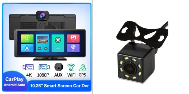 12-inch touch screen car dash cam with front and rear cameras on display