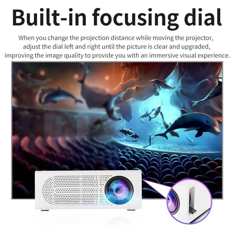 Black or white portable mini projector with wired mobile phone connectivity and 320x240 resolution