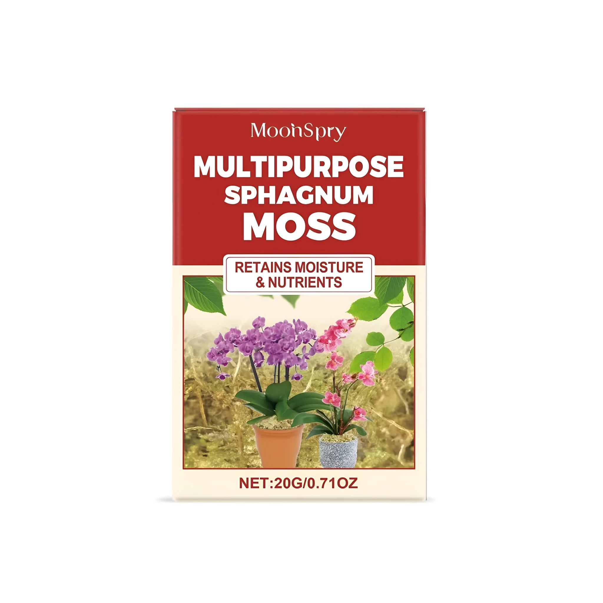 20g pack of dry, dehydrated sphagnum moss for terrariums and plant potting.