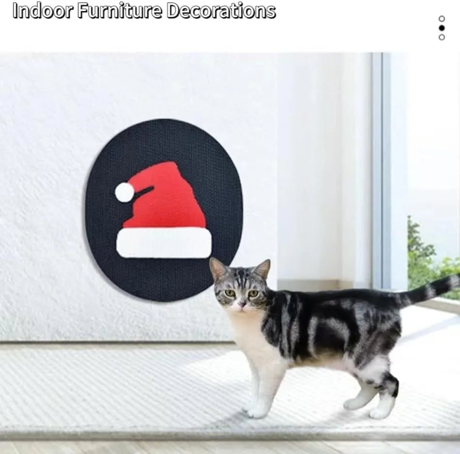 Wall mounted vertical cat scratcher cardboard pad on a wall.