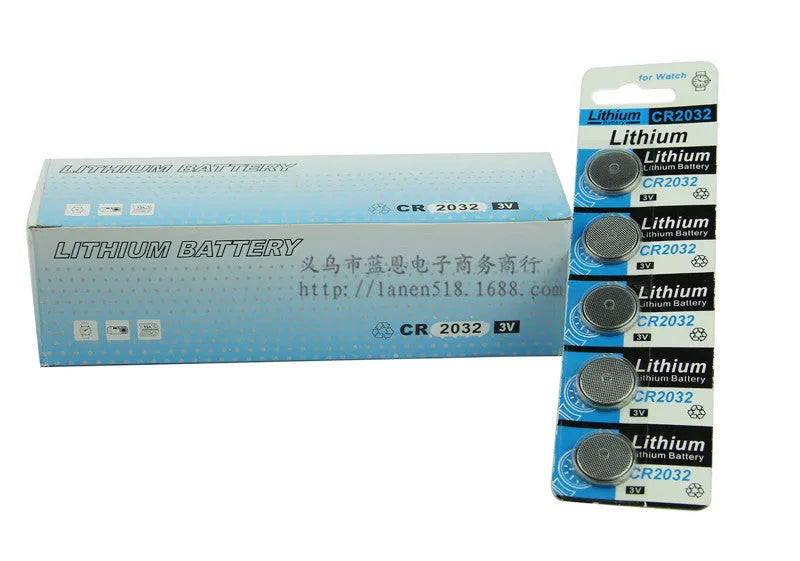 A card of five CR2032 3V lithium button batteries for electronic scales and remotes.