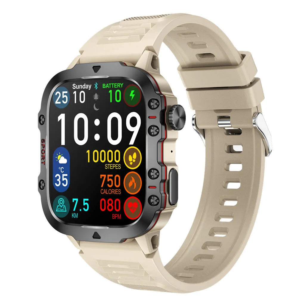 QX11 Smart Bluetooth Watch in black with zinc alloy case and TFT touch screen displaying health metrics