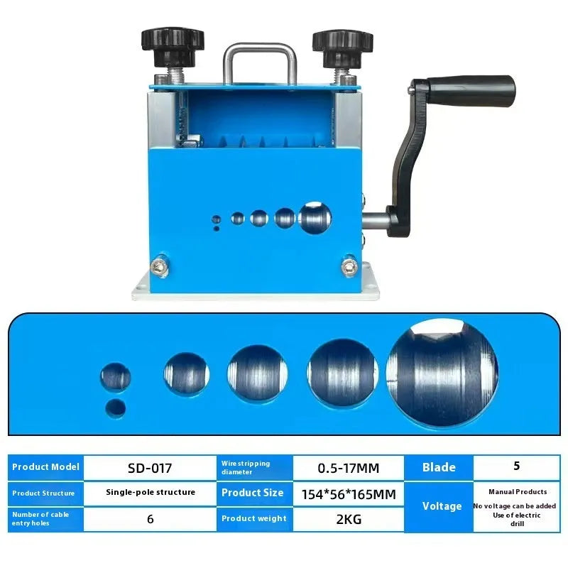 SD-017 manual wire stripping machine with compact 154mm length for 0.5-17mm diameter wires