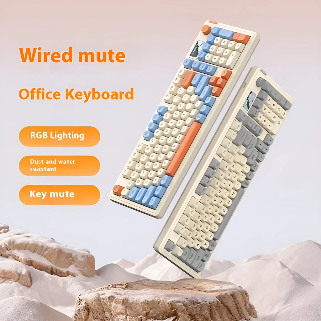Wired keyboard with RGB light effects in Cream Knight colour, ABS build, 43mm height, 1.5m cable, desktop use
