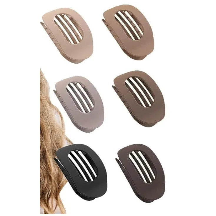Six rose red plastic hair clips with frosted grip and pointed toe design on white background