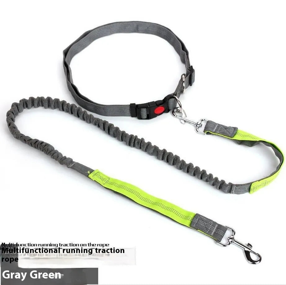 Grey and green reflective nylon dog leash with elastic sling for outdoor pet control