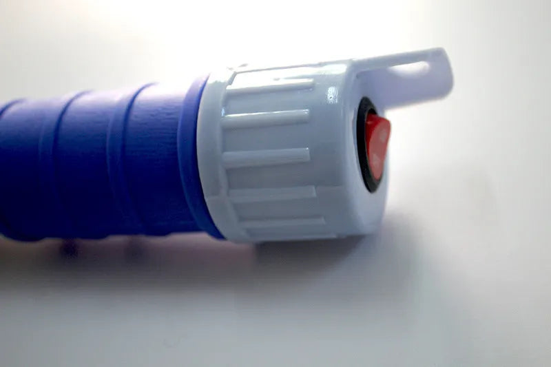 Blue and red manual hand siphon pump for car fuel and oil transfer