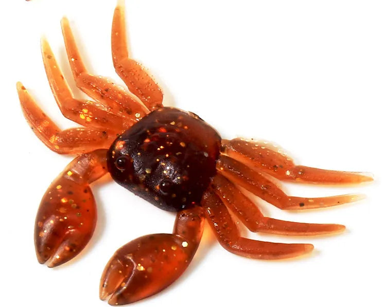 Brown and red soft PVC crab fishing lure measuring 8 cm in length