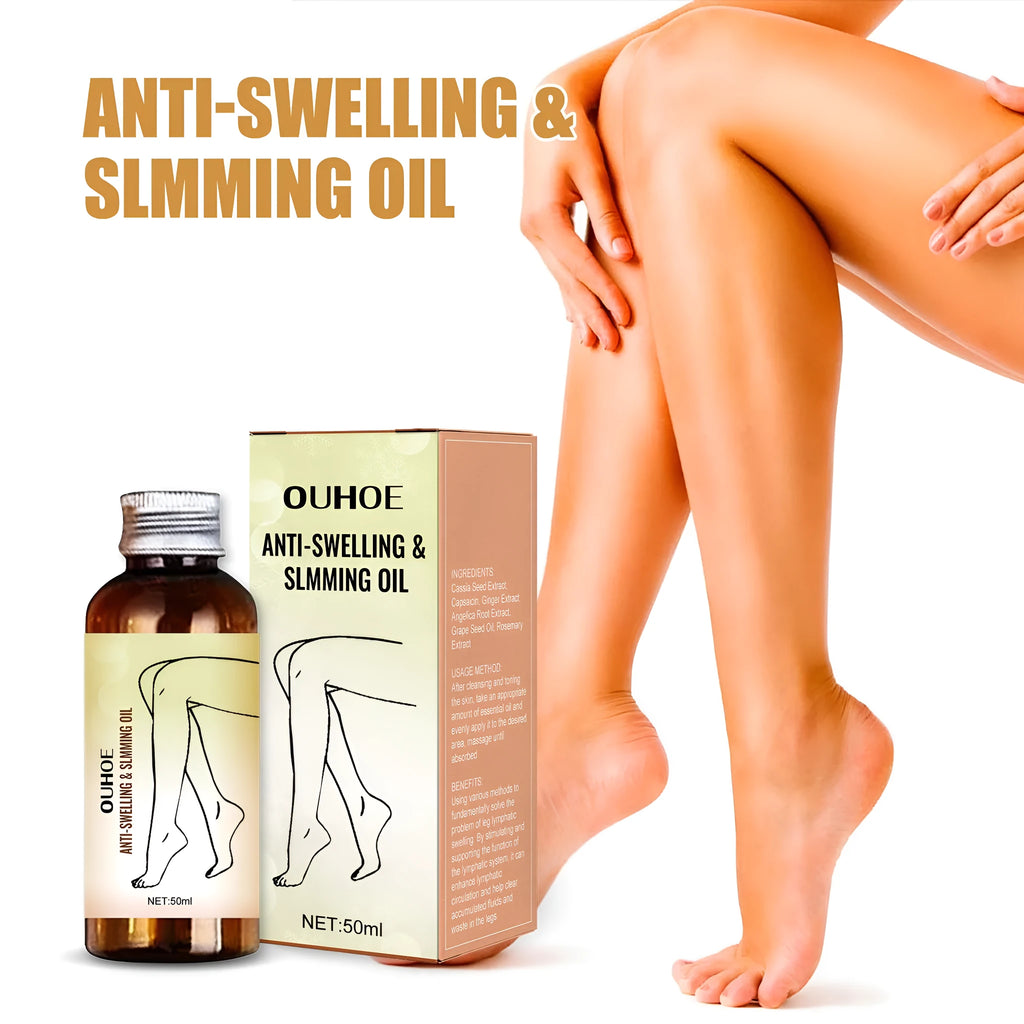 50ml bottle of moisturising body oil with botanical extracts for skin care and leg massage