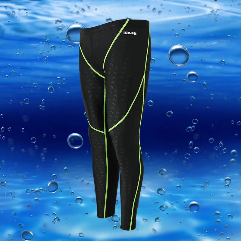 Men's nylon cropped swimming trunks in black with line pattern detail