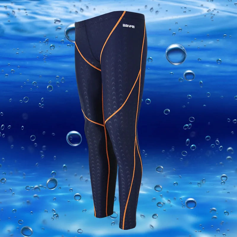 Men's nylon cropped swimming trunks in black with line pattern detail