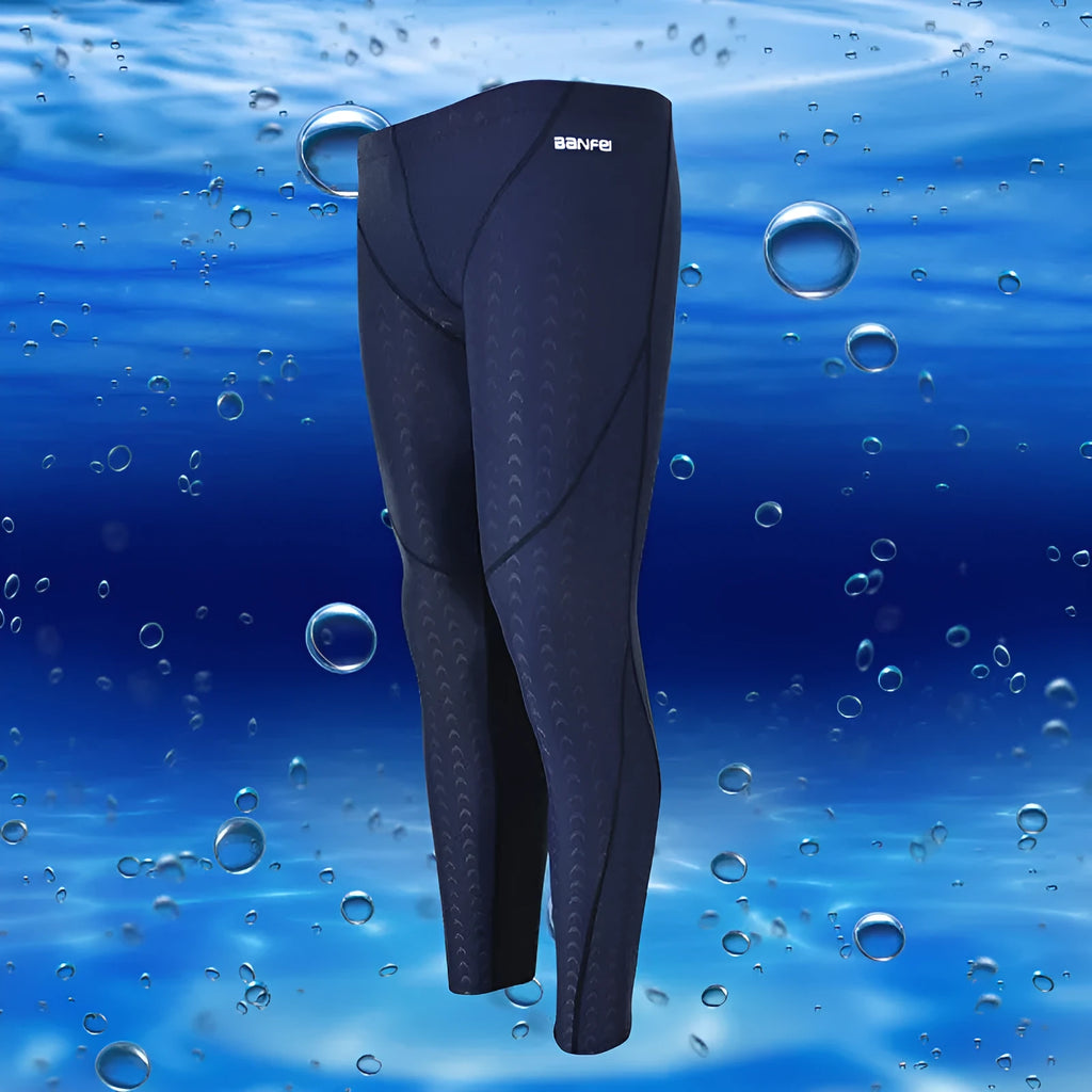 Men's nylon cropped swimming trunks in black with line pattern detail