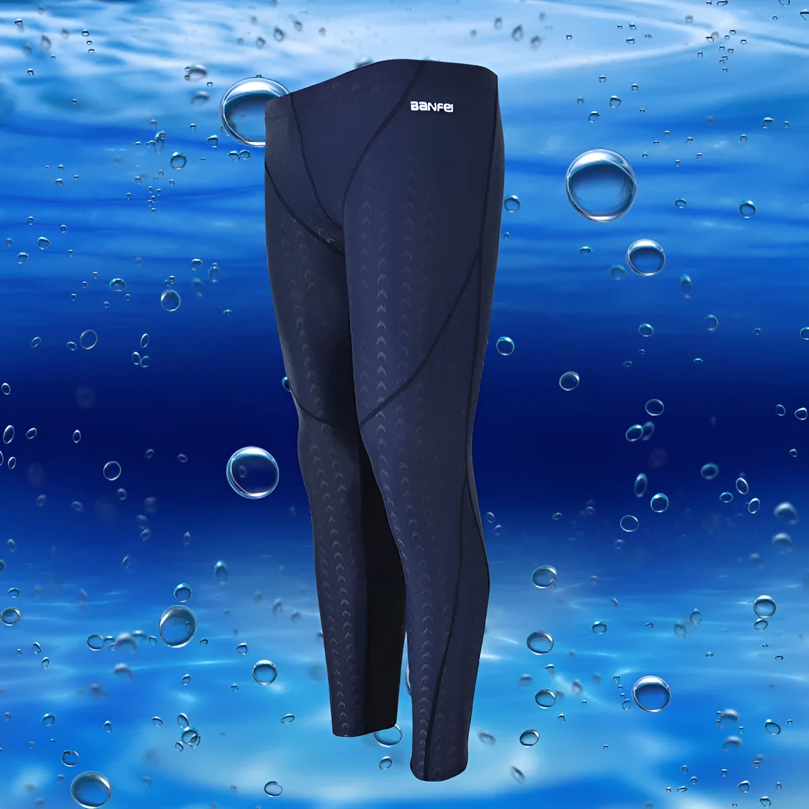 Men's nylon cropped swimming trunks in black with line pattern detail