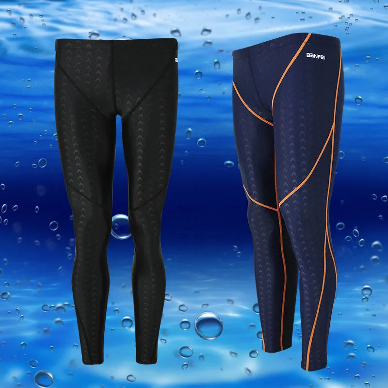 Men's nylon cropped swimming trunks in black with line pattern detail