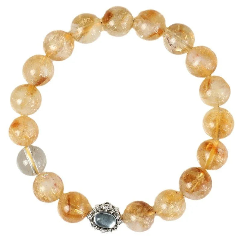 Geometric citrine crystal bracelet with 10mm beads in unisex affordable luxury style