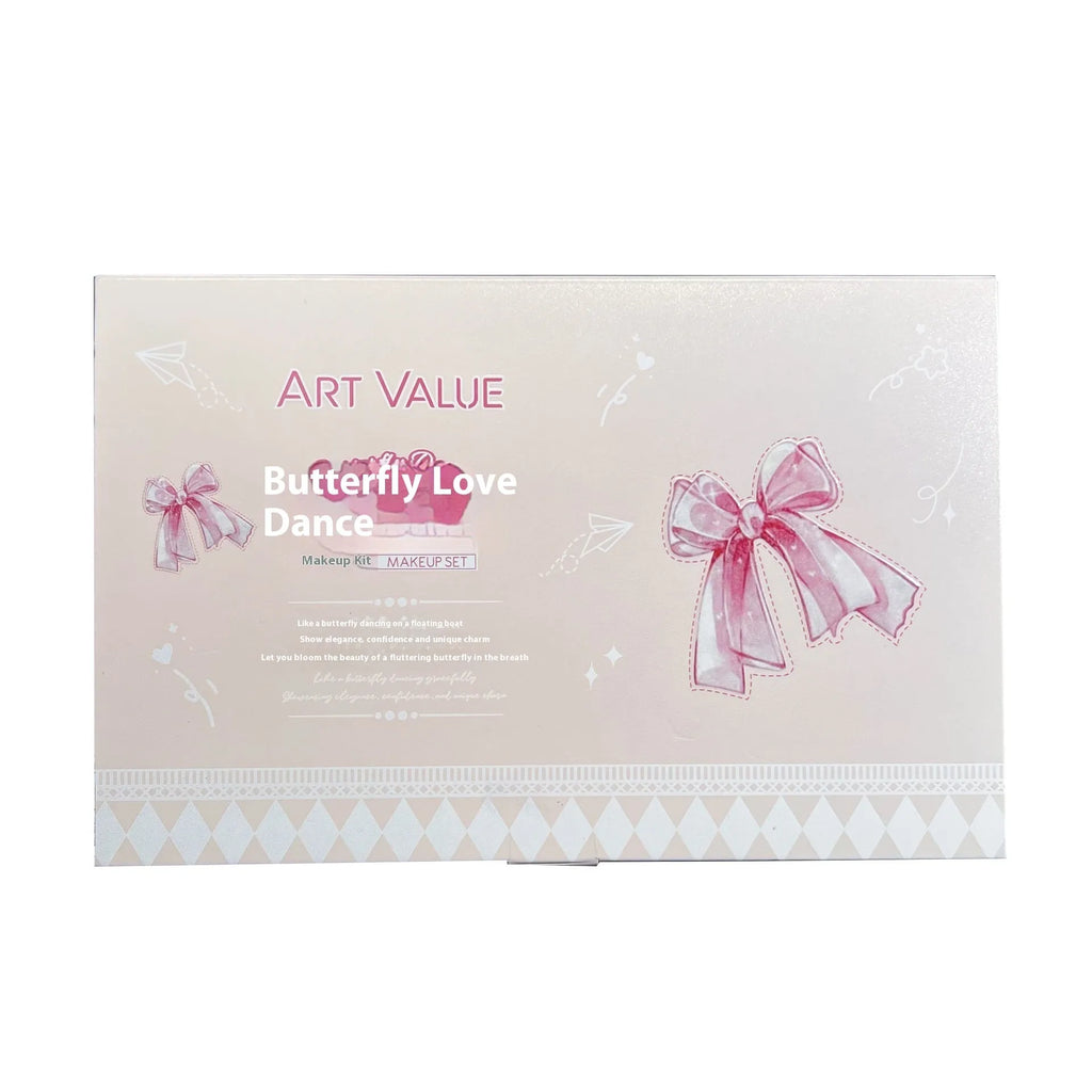 Butterfly Box makeup set with four lip muds, pink blusher, and matching necklace