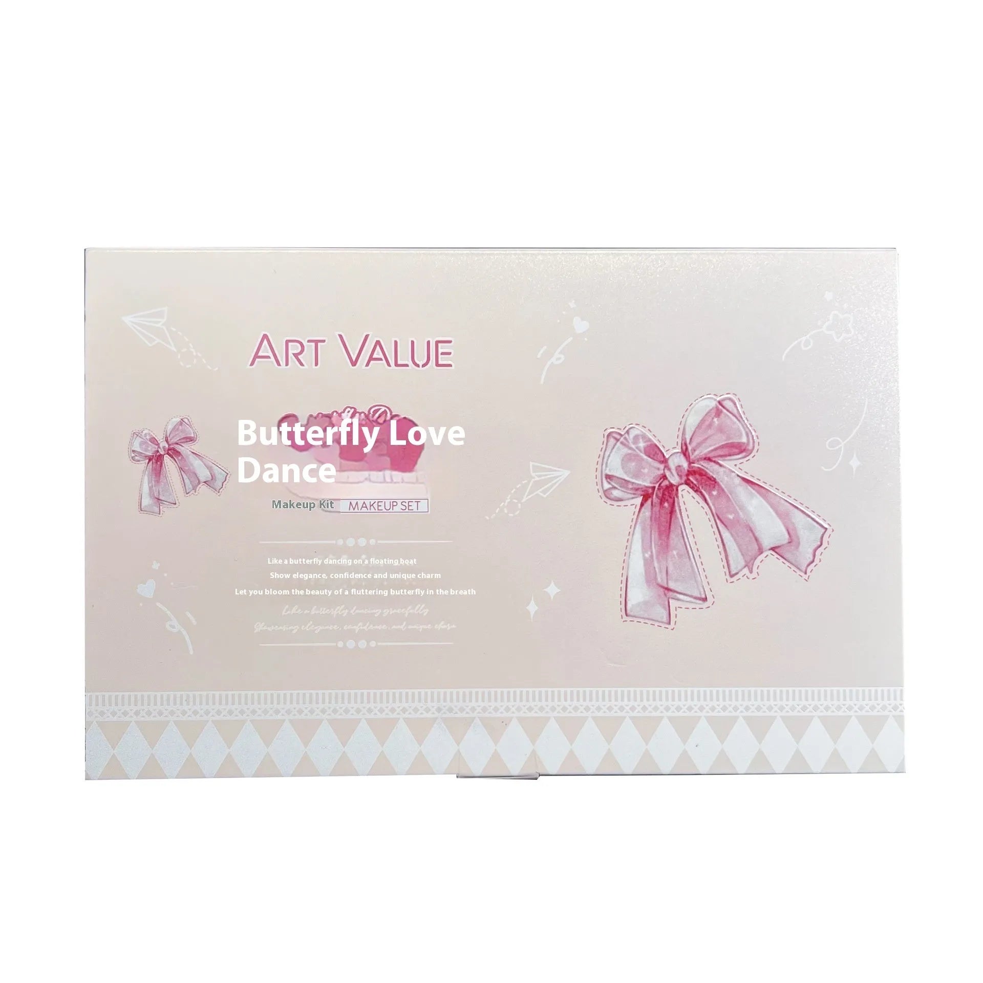 Butterfly Box makeup set with four lip muds, pink blusher, and matching necklace