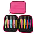 Complete set of 16 crochet hooks in various sizes with thick and thin handles in PU storage bag