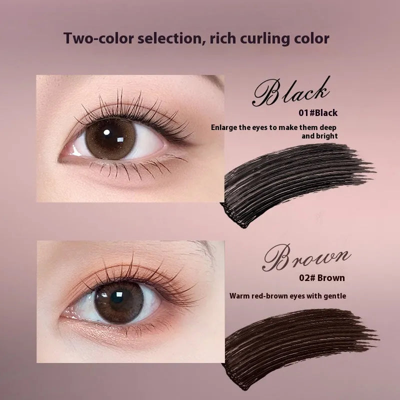 Long curling long-lasting mascara in black and brown colour options with applicator