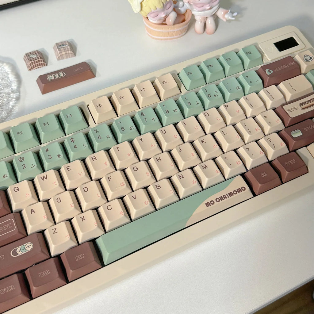 Matcha Theme coloured mechanical keyboard keycaps with five-sided sublimation printing and key puller tool
