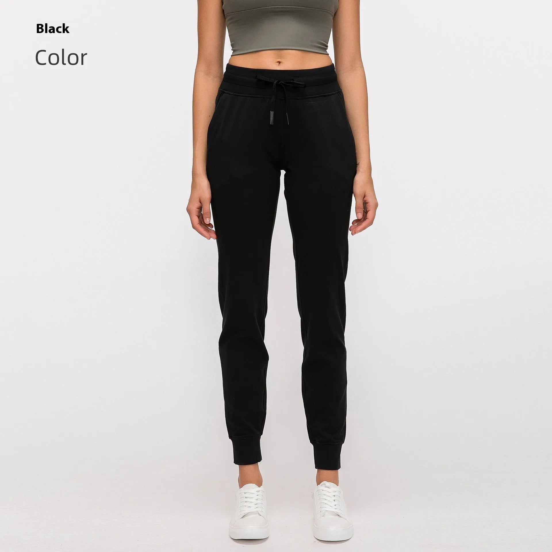 Women's high waist yoga pants in distilled coffee colour with drawstring waistband