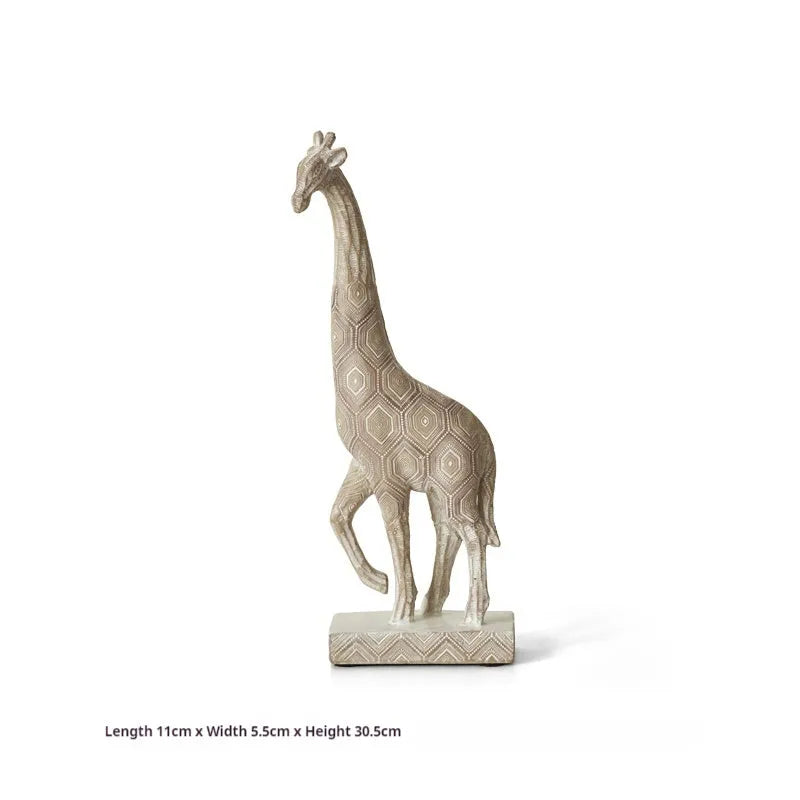 Wood colour synthetic resin giraffe ornament measuring 30.5 cm tall on a shelf.