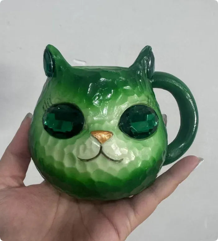 American style Crystal Earth resin cat cup ornament in purple, green, blue, or pink colour