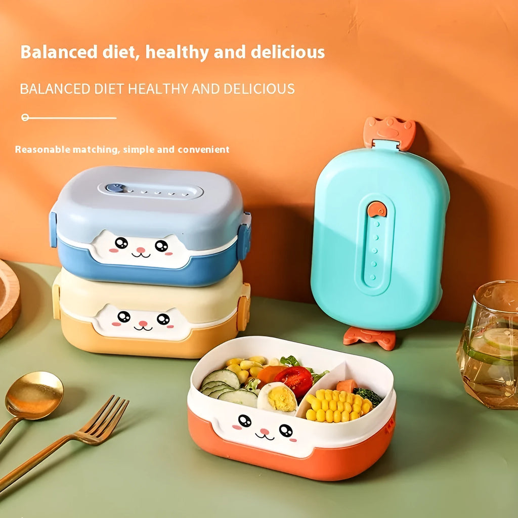 Square divided lunch box in solid colours with compartmentalised interior design