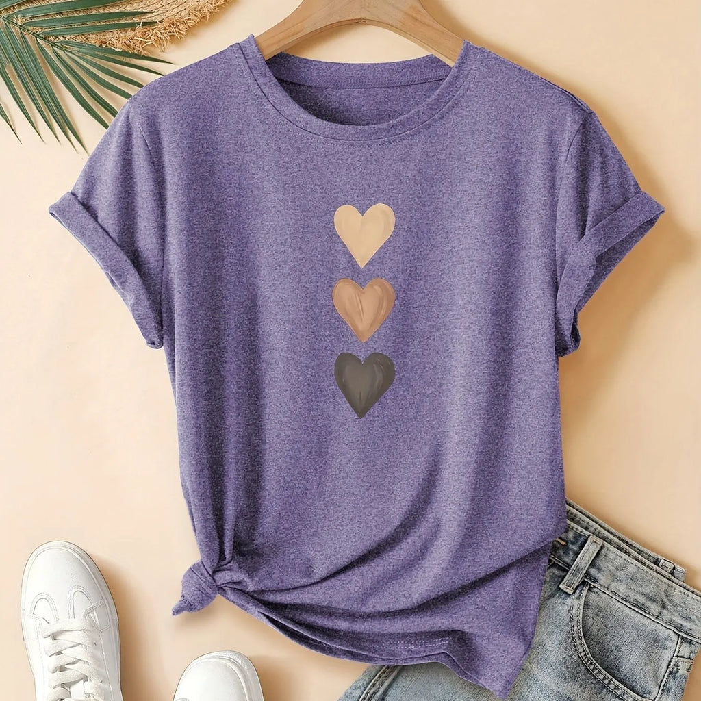 Women's art retro print pure cotton T-shirt in blue on a hanger