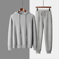 Men's grey cashmere hooded sweatshirt and matching pants set for winter casual wear