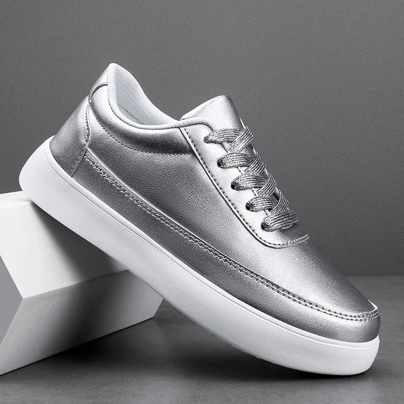 Women's leather lace-up flat casual shoes in white, shown on a light background.