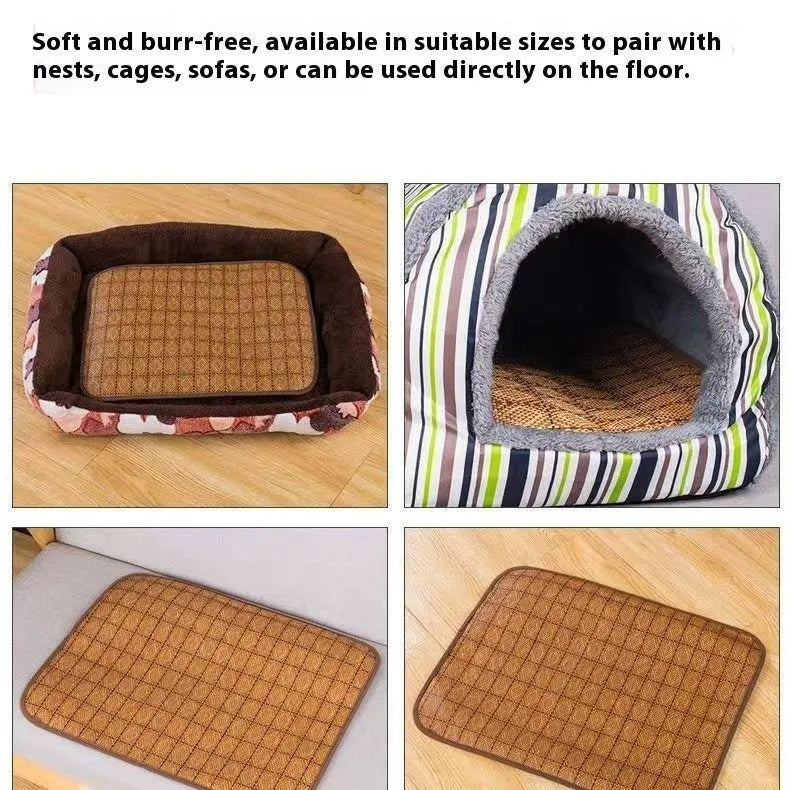 Brown rattan fibre cooling mat for dogs in various sizes for summer use