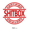 13 by 12 cm vinyl car body sticker shown in multiple colour options on a vehicle panel