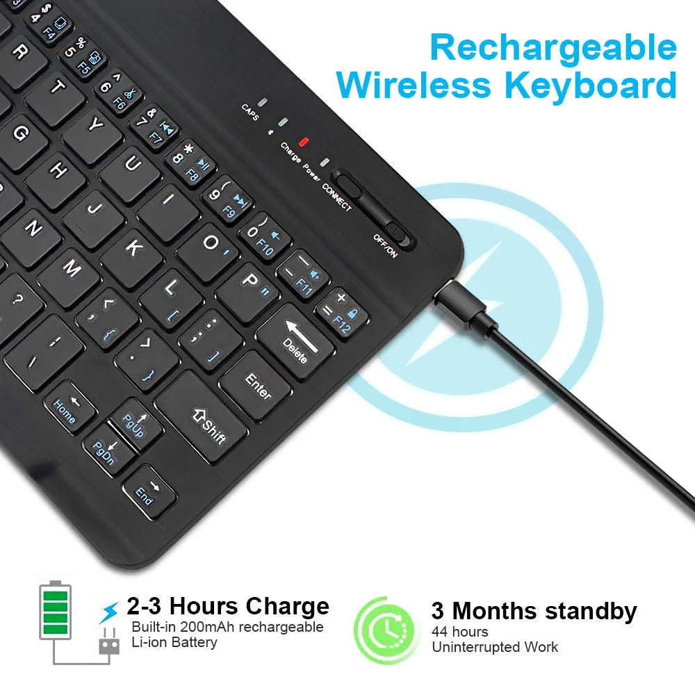 Black or white mini Bluetooth wireless keyboard for tablets with 44-hour battery life