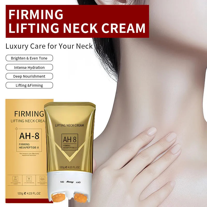 120g roller neck cream moisturiser with firming properties in compact container with integrated applicator