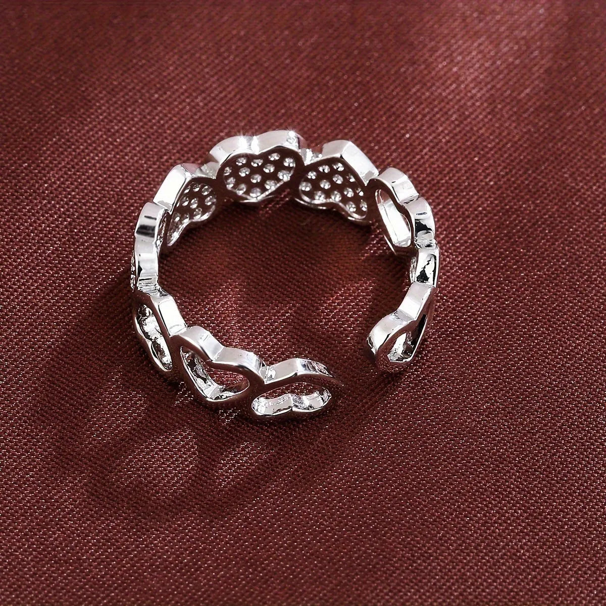 Adjustable opening copper couples ring with geometric heart design in gold or silver finish
