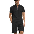 Men's solid colour polo shirt and trousers two-piece set in beaded bird's eye polyester fabric