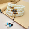 White Jade Bodhi beaded bracelet with 108 beads, shown in three different size and style variations.