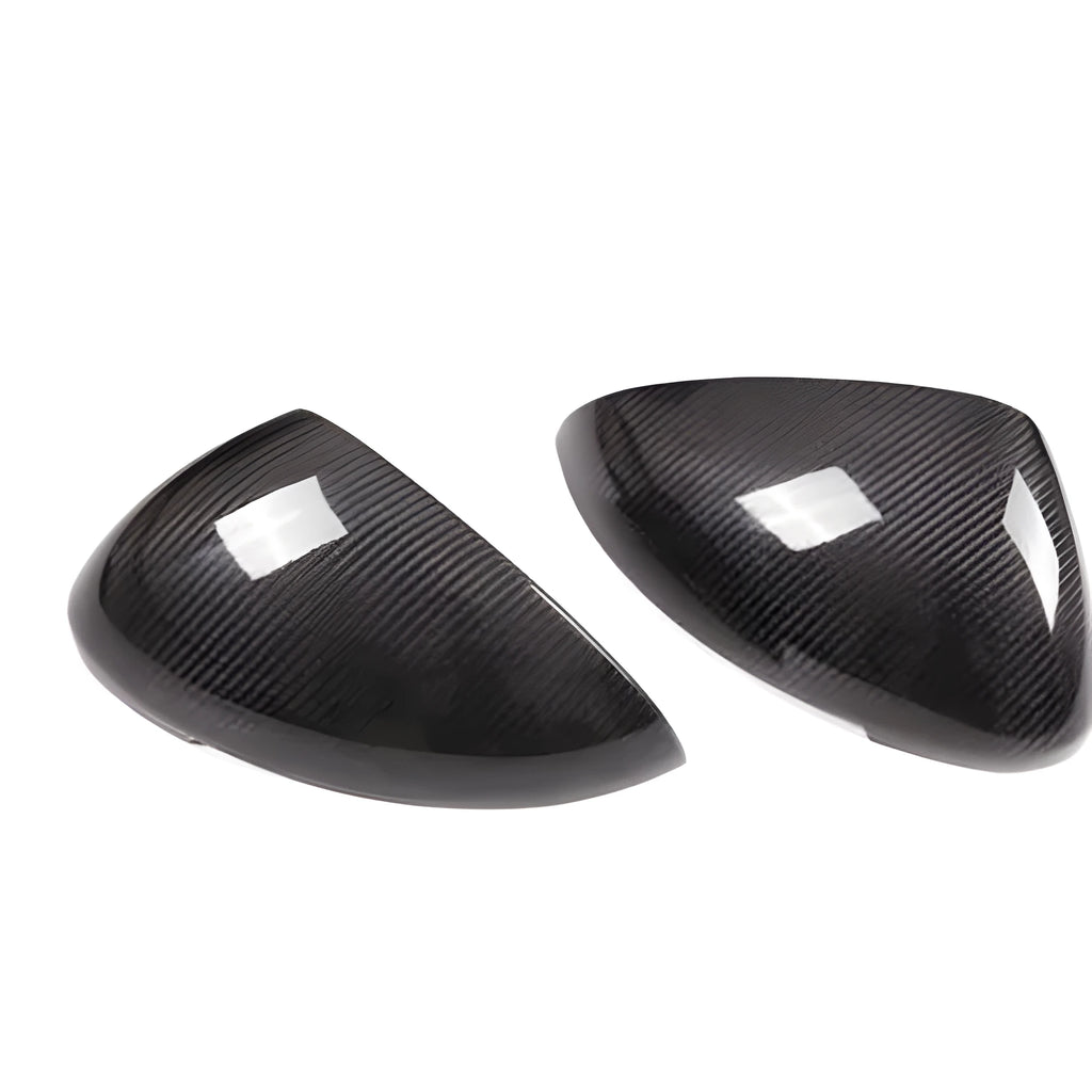 Black carbon fibre rearview mirror covers for Porsche Macan vehicles