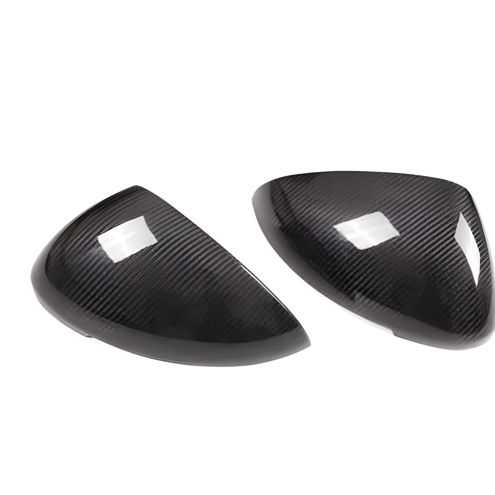 Black carbon fibre rearview mirror covers for Porsche Macan vehicles