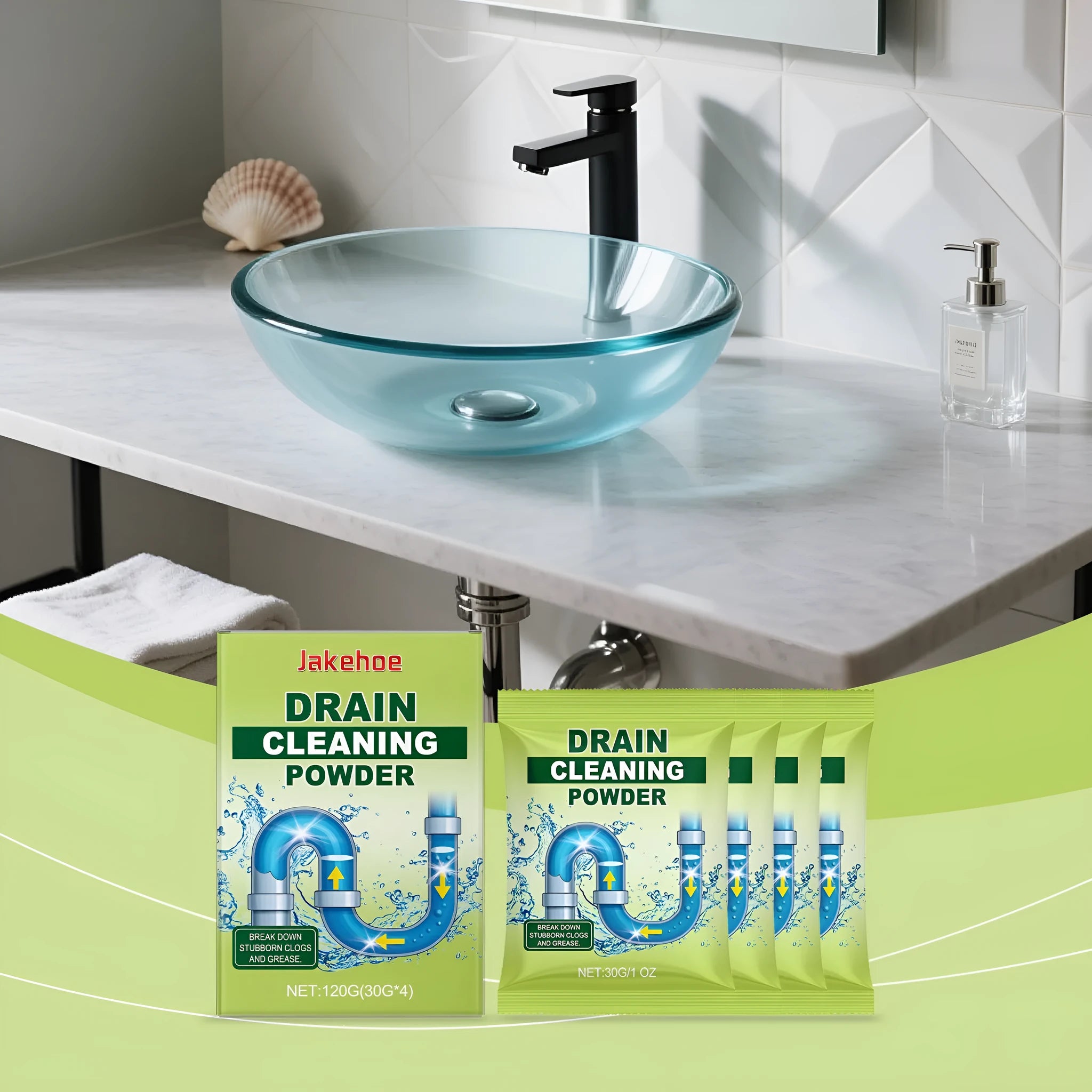 120g pack of drain cleaning powder for unblocking sinks and pipes