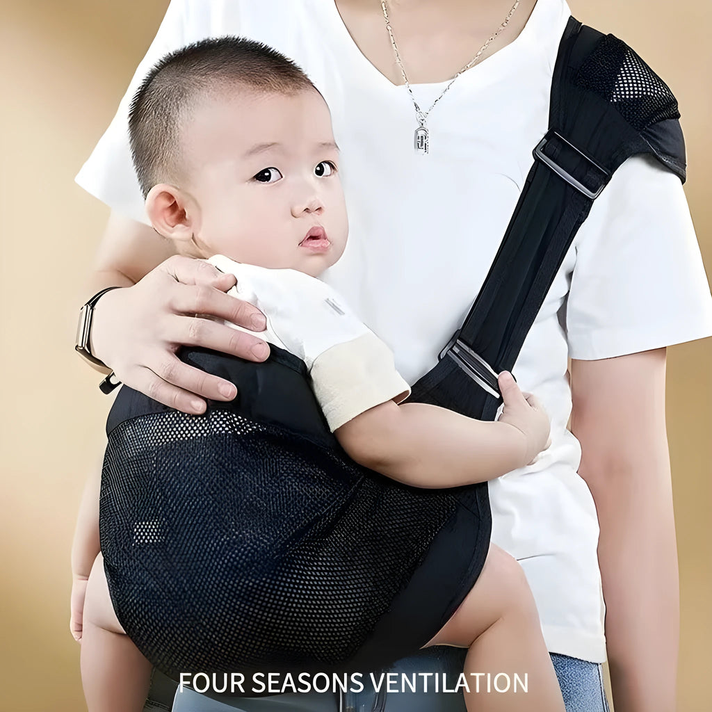 Cloth baby waist stool carrier for children up to 25kg, available in grey, black, green, and pink colours