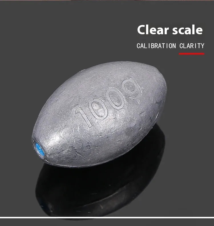 Tongxin scale pattern olive lead fishing sinker with plastic core, shown in rugby shape.