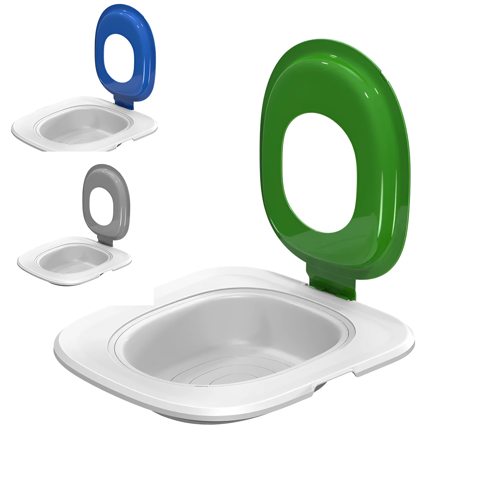Fifth generation cat toilet trainer tray in ABS plastic shown in blue colour option