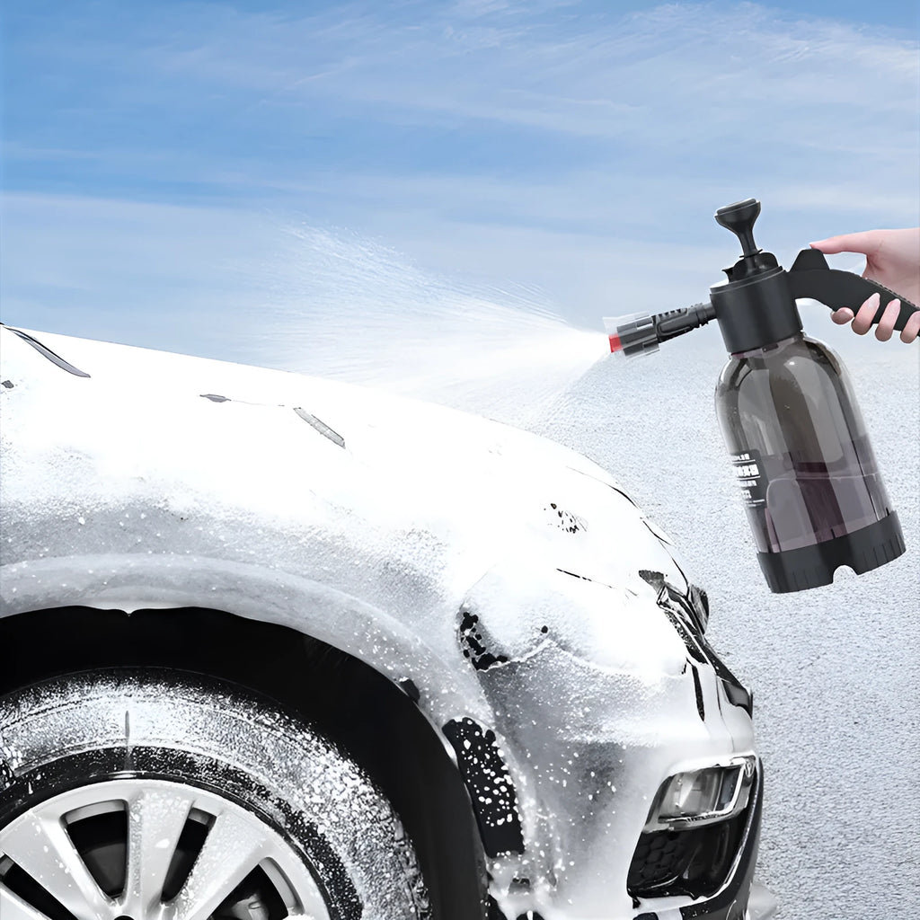 Black hand-held 2L foam sprayer watering can with two nozzle attachments